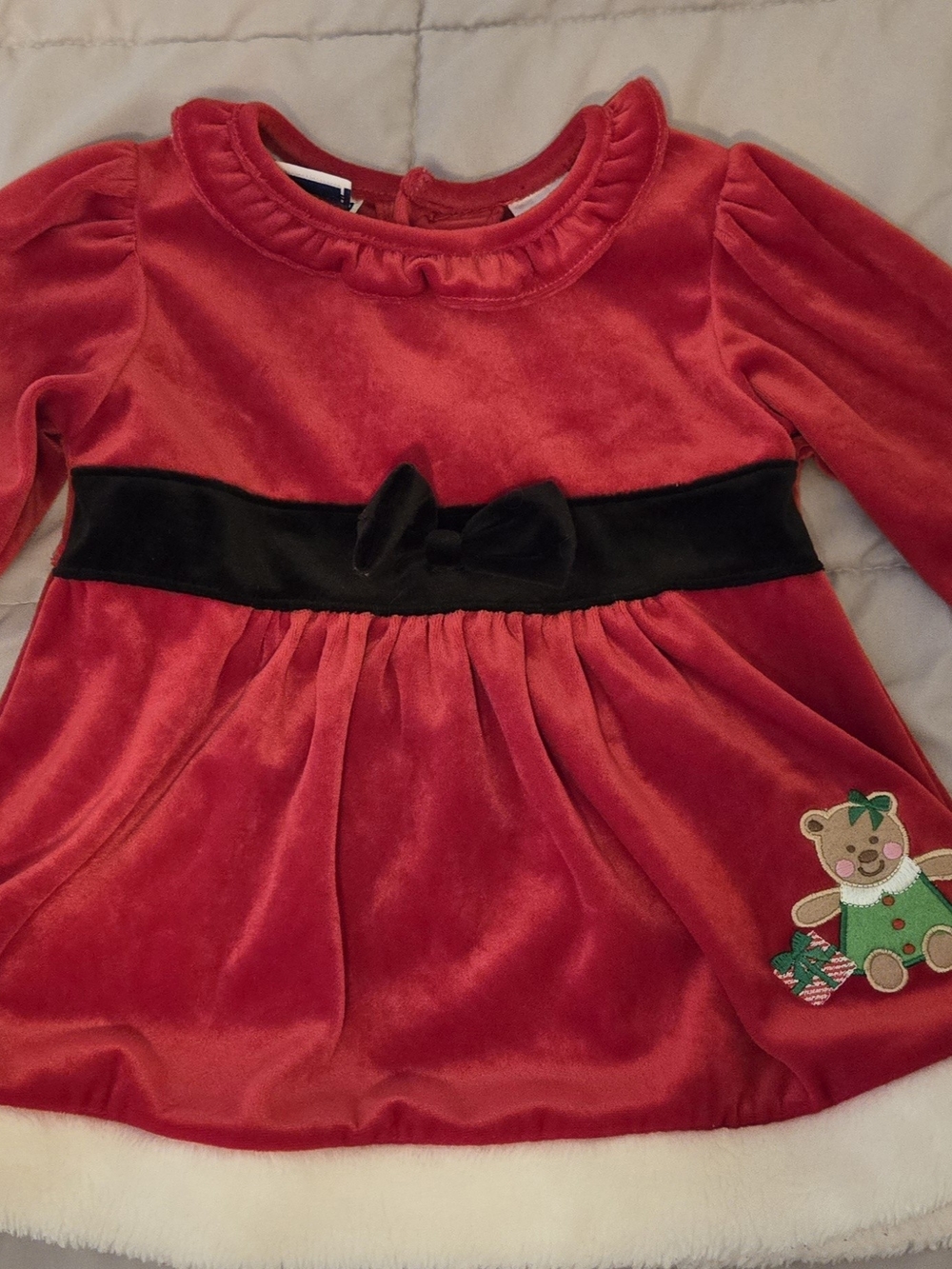 Red Velvet Holiday Dress with Black Waist Bow for Girls